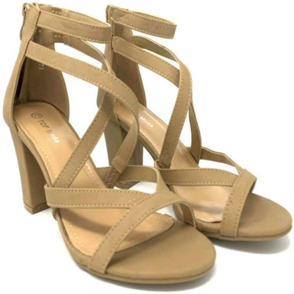 WOMENS Toe-Out Tan Strappy Heels